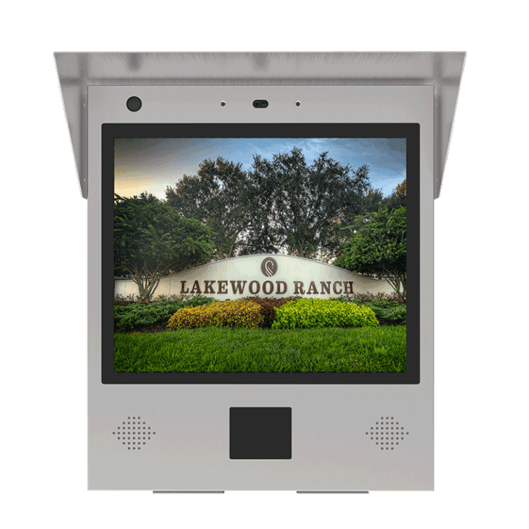 TEKWave ALLBox Industrial kiosk displaying Lakewood Ranch community welcome screen